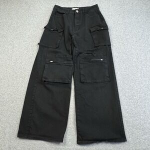 Rue 21 Baggy Cargo Jeans Large Wide Leg High Rise Denim Distressed Goth Grunge